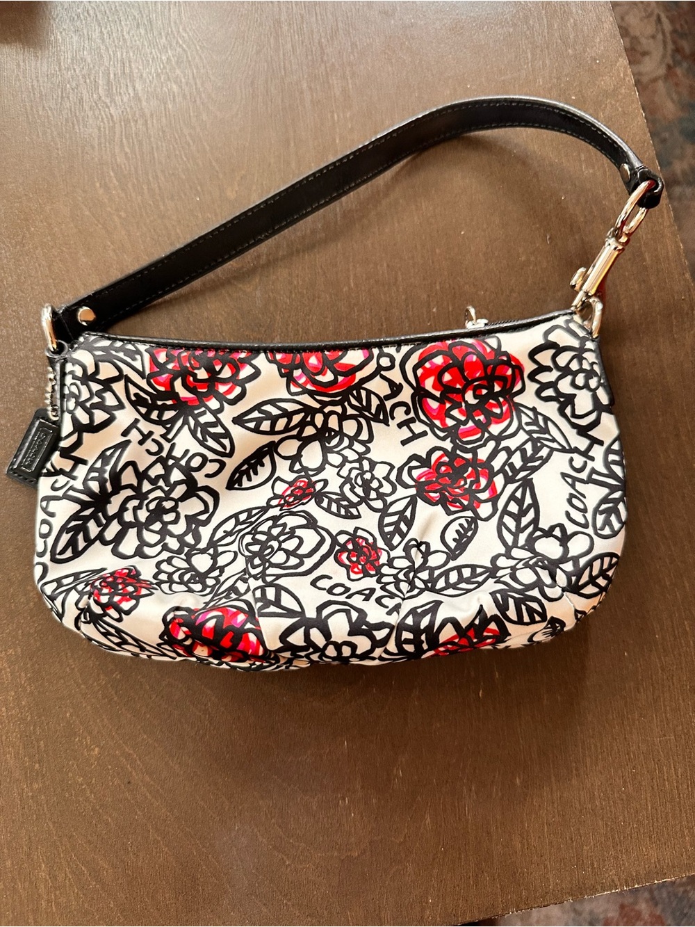 Coach Floral Print Red & Black Shoulder Bag